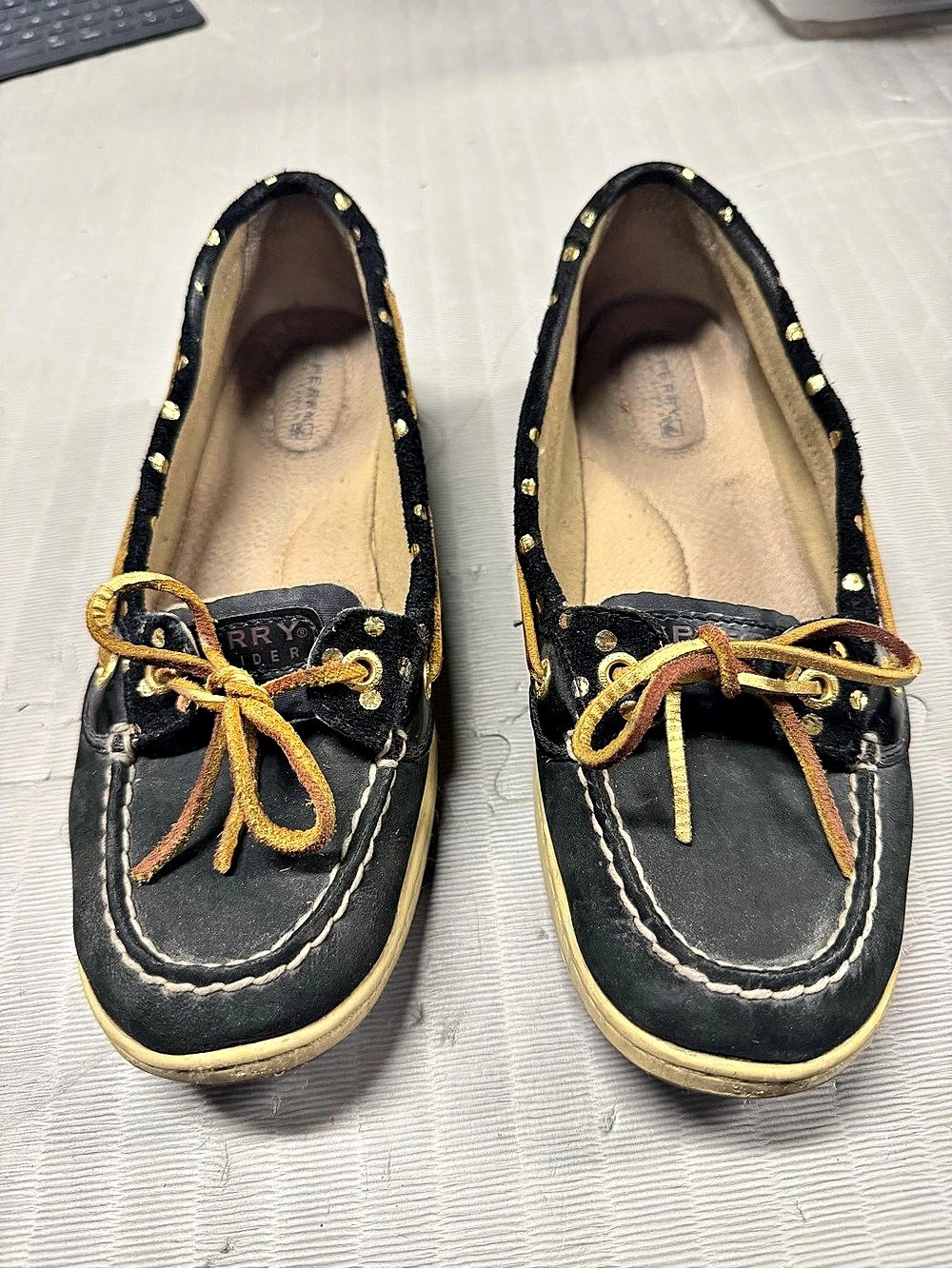 Sperry Top-Sider Black Gold Polka Dot Leather Boat Shoes